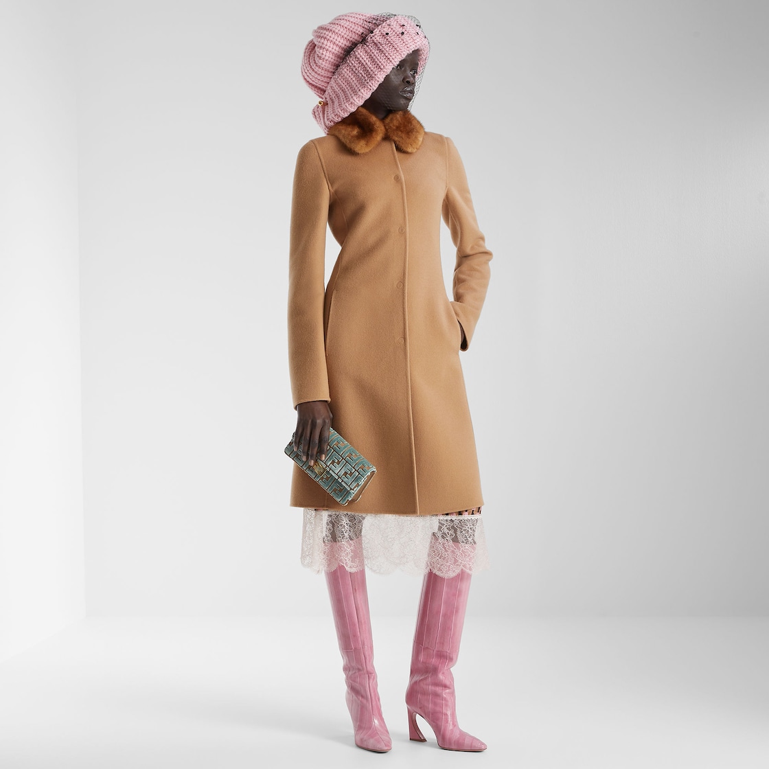 FENDI Wallet On Chain Baguette Matcha green FF jacquard velvet wallet - Image 3